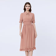 Robe mousseline à smocks et petits volants