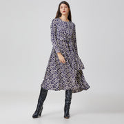 Robe satin midi évasée à panneaux noués