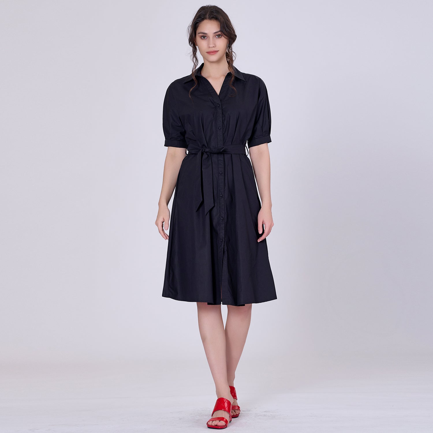 Robe-chemise en coton évasée