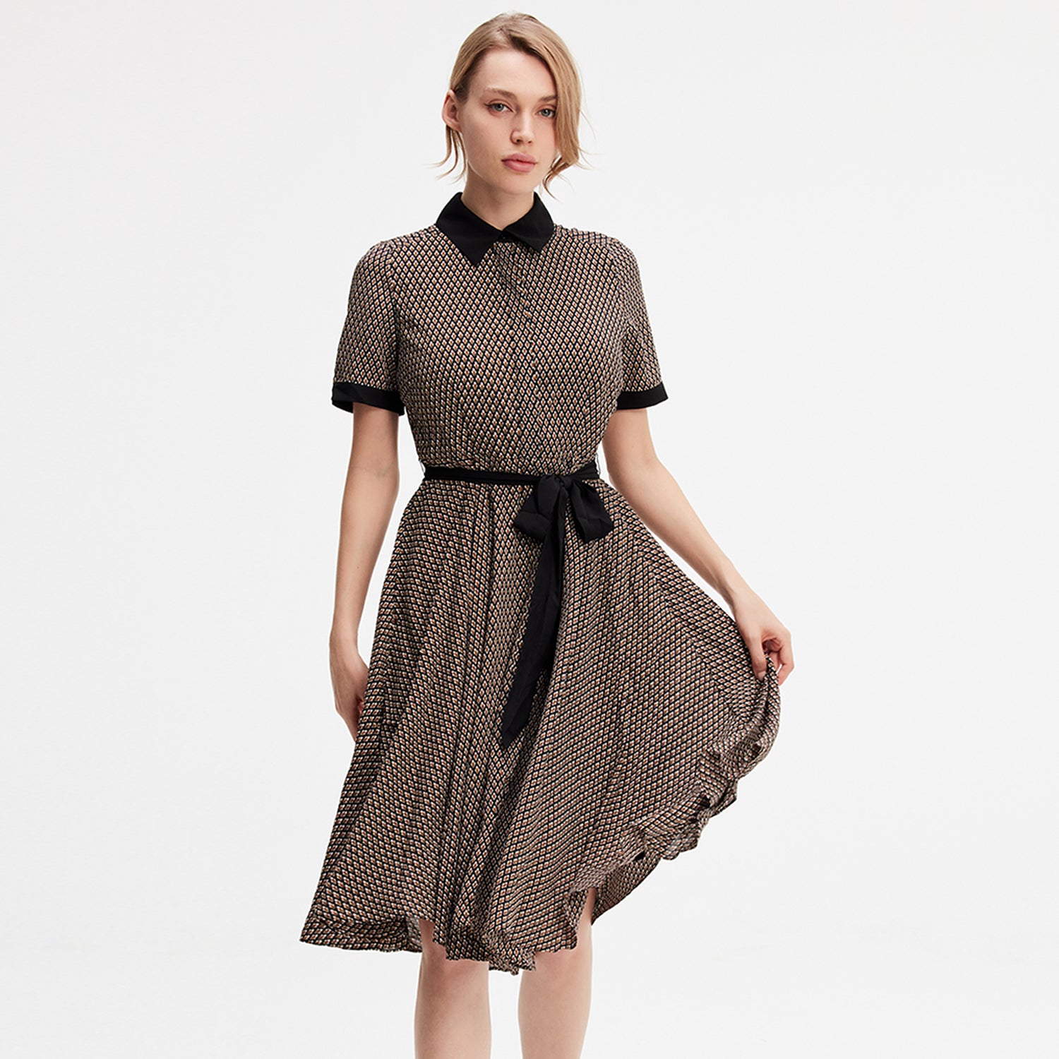 Robe chemise à imprimé et col contrasté