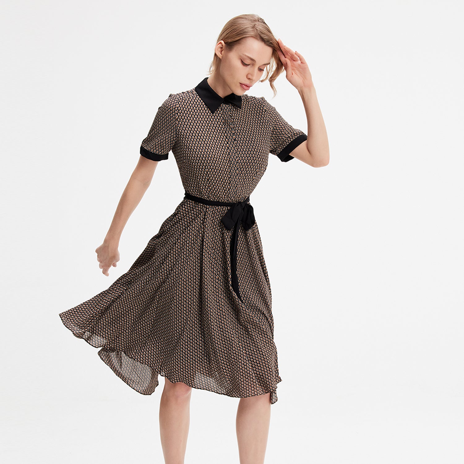 Robe chemise à imprimé et col contrasté