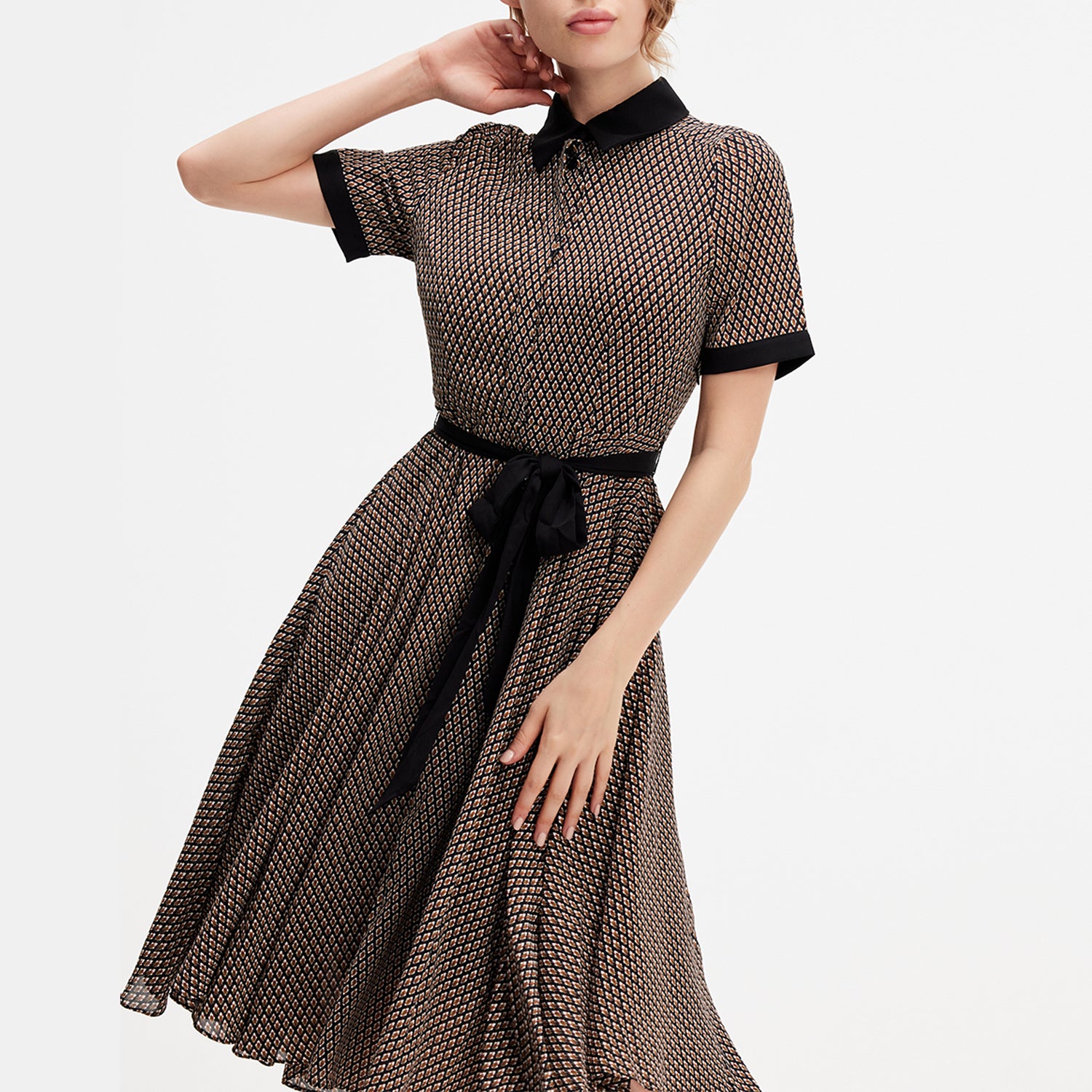 Robe chemise à imprimé et col contrasté