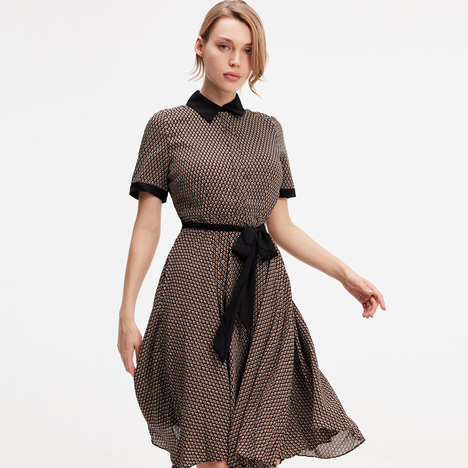 Robe chemise à imprimé et col contrasté