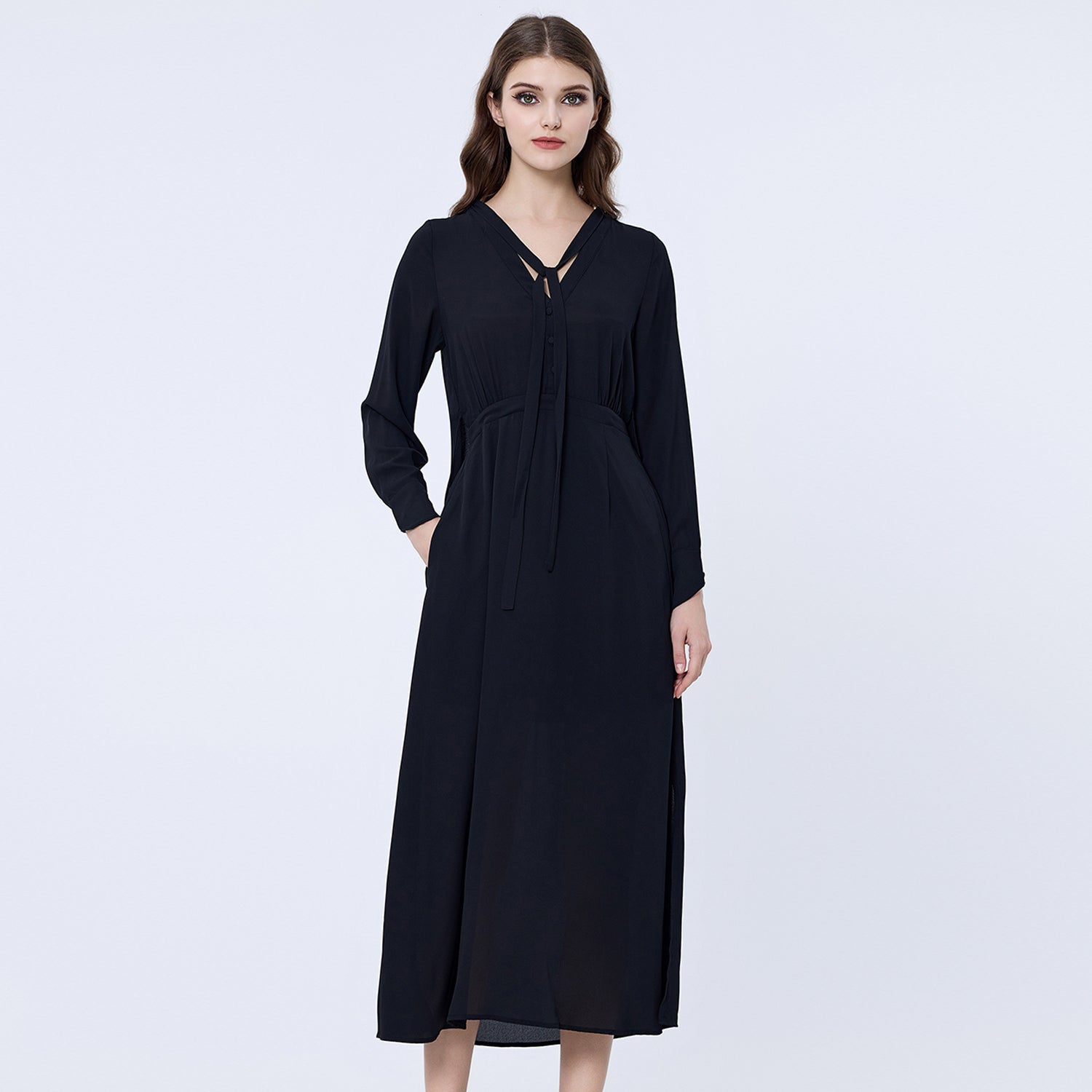 Longue robe blouse encolure V