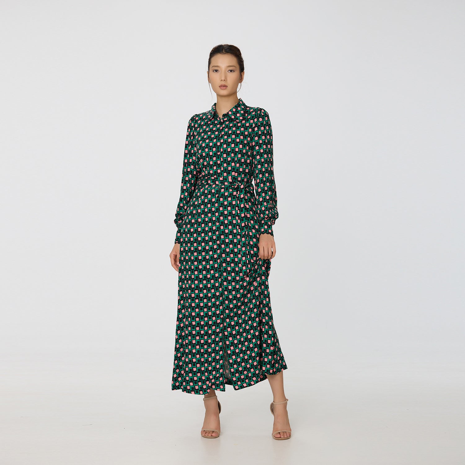 Robe chemise longue à imprimé géométrique