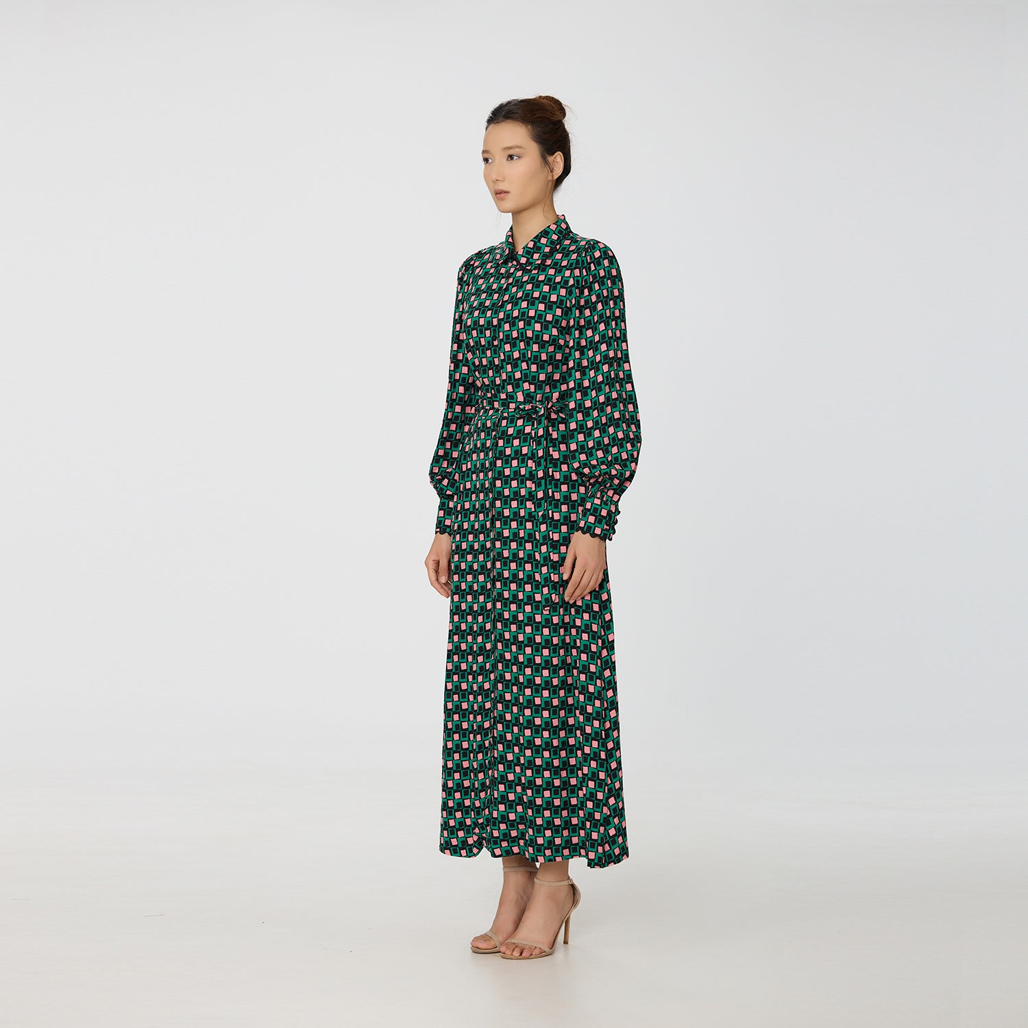 Robe chemise longue à imprimé géométrique