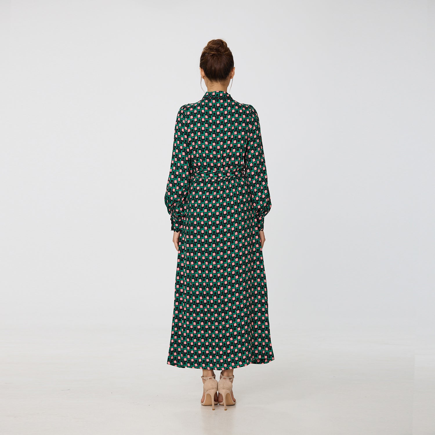 Robe chemise longue à imprimé géométrique