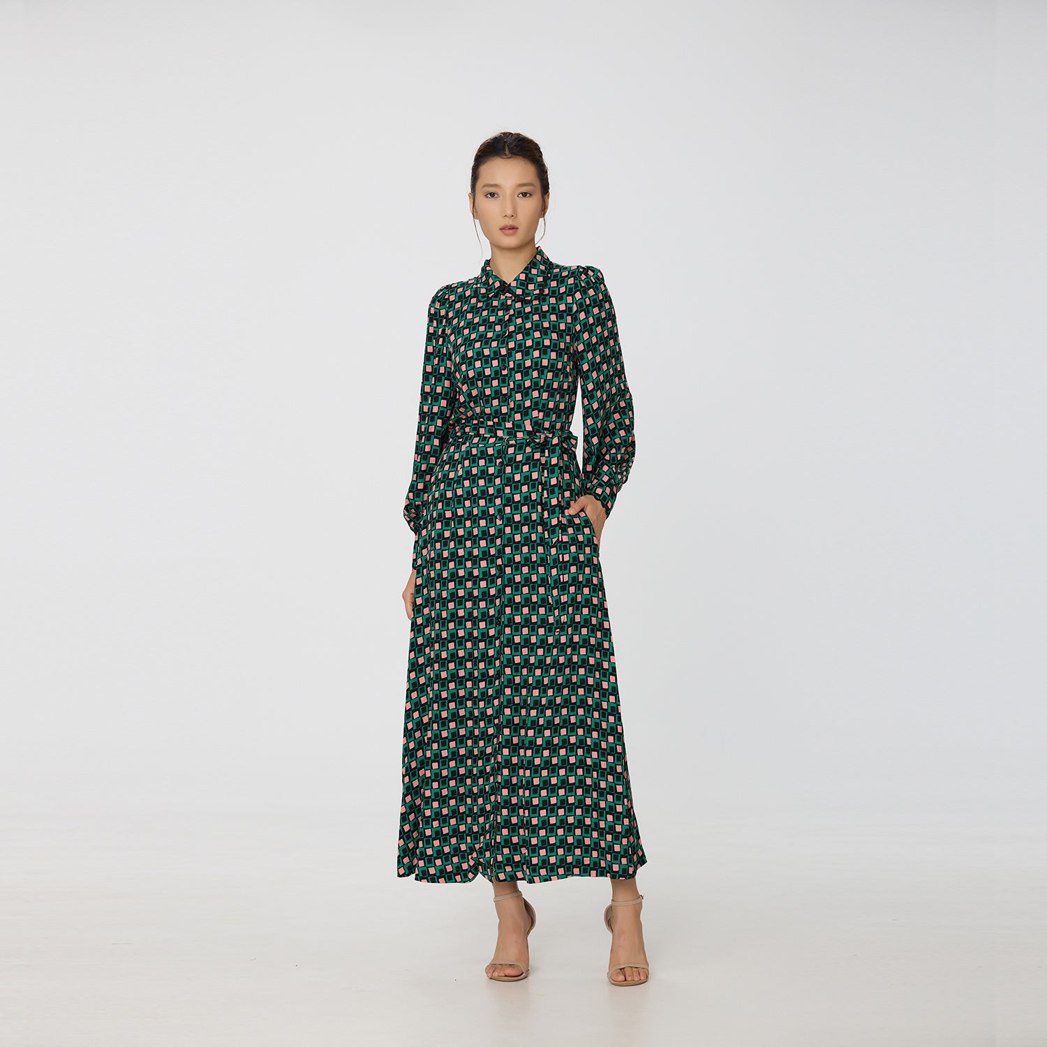 Robe chemise longue à imprimé géométrique