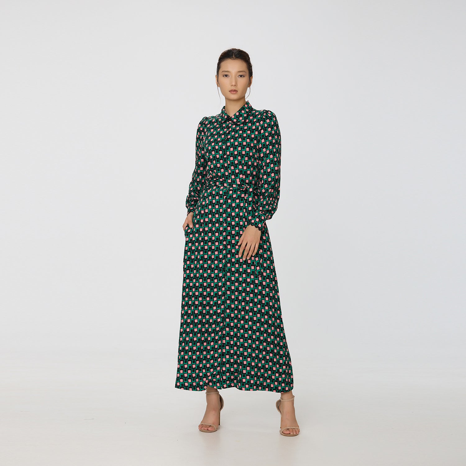 Robe chemise longue à imprimé géométrique