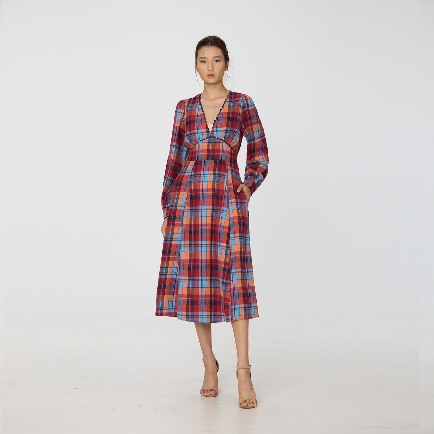 Robe ajustée et évasée à imprimé tartan