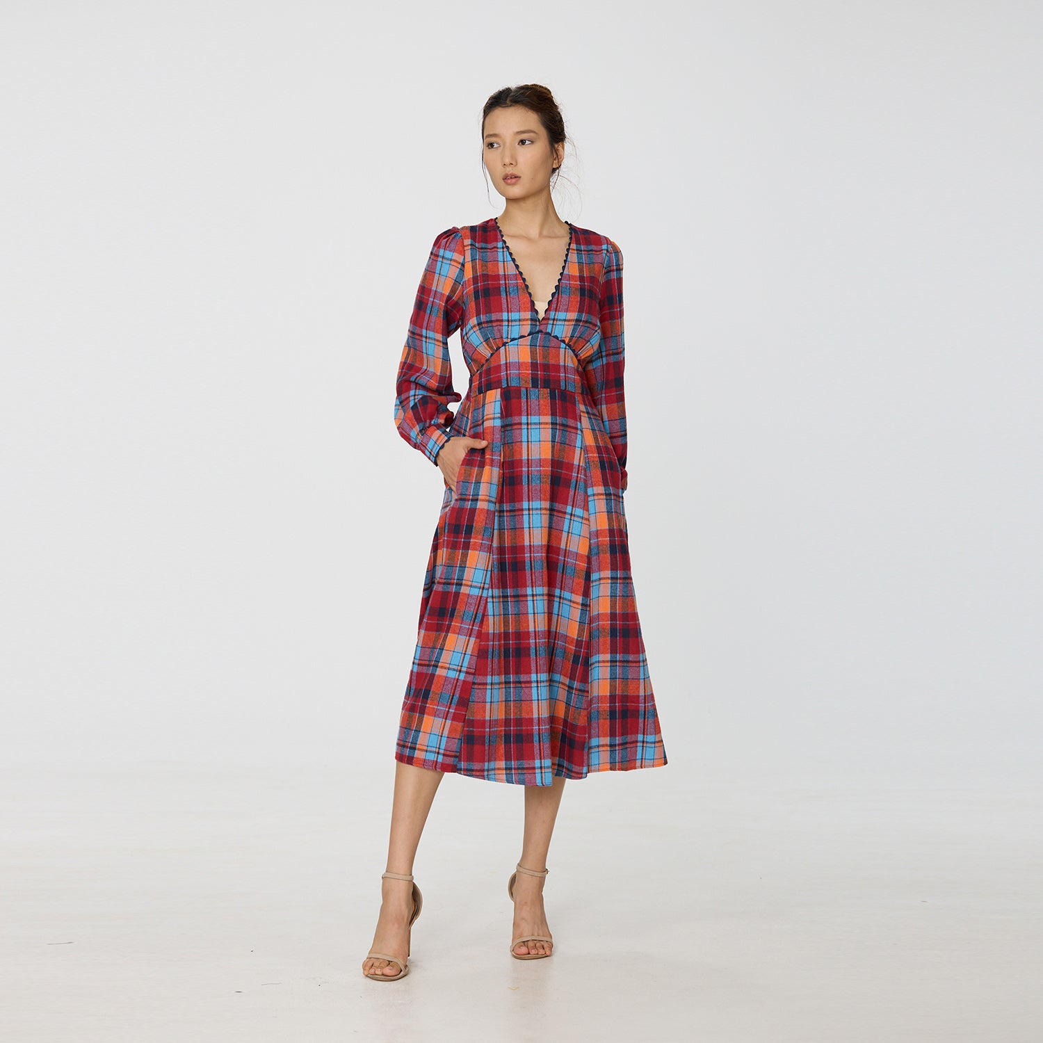 Robe ajustée et évasée à imprimé tartan