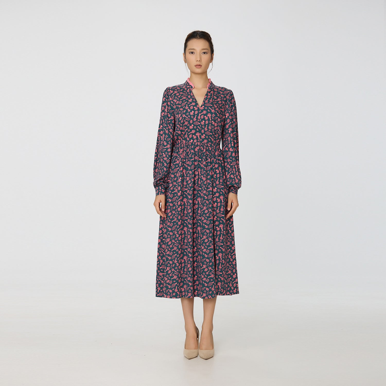 Robe chemisier à col V et imprimé Liberty