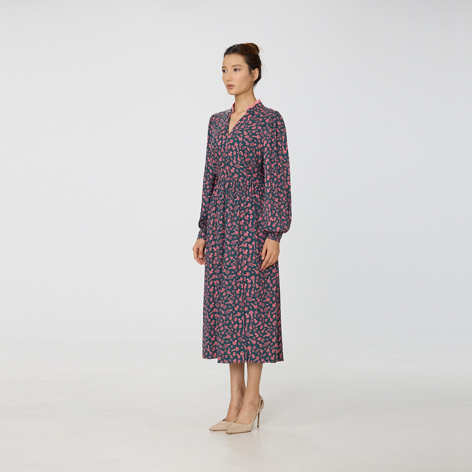 Robe chemisier à col V et imprimé Liberty