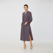 Robe chemisier à col V et imprimé Liberty