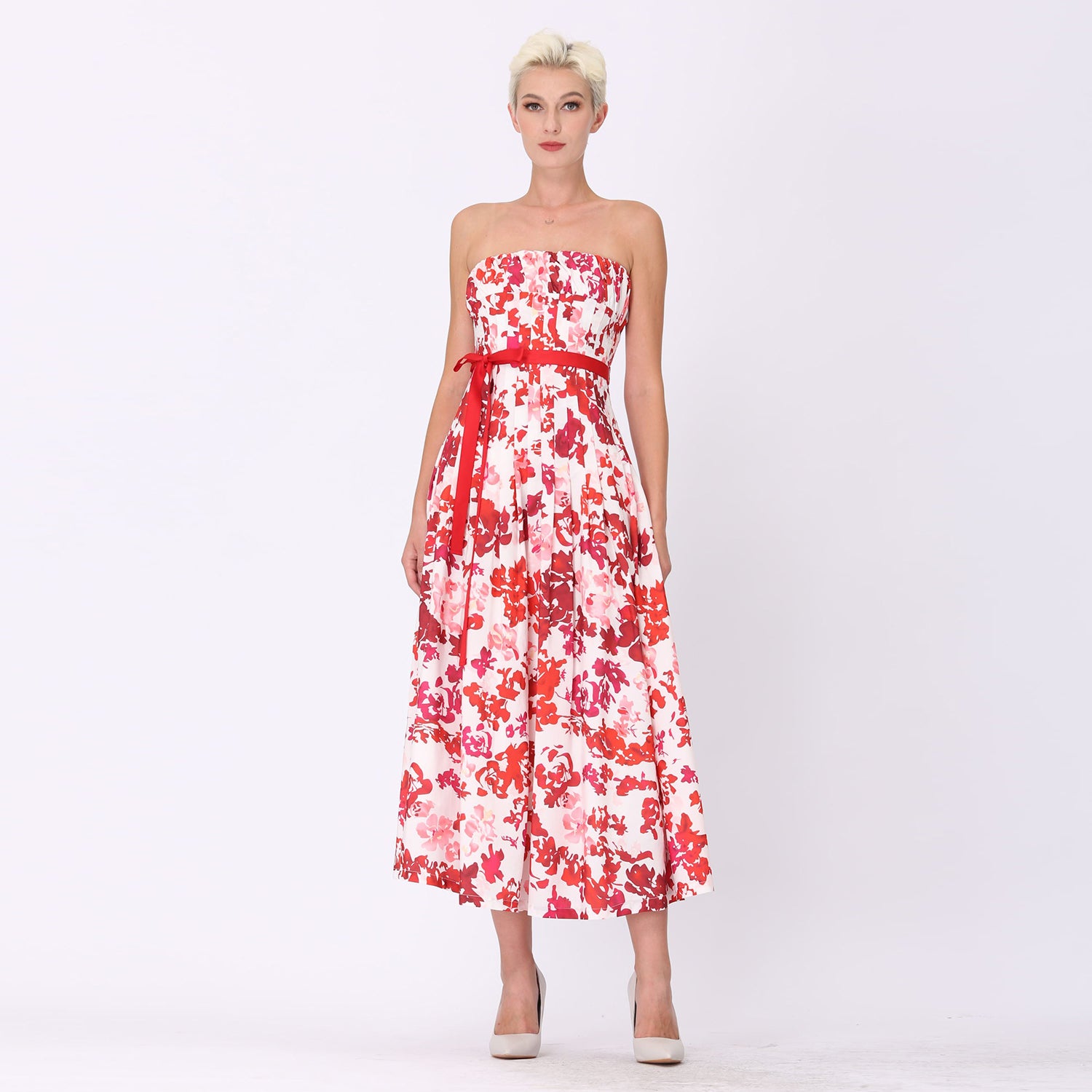 Robe bustier à imprimé floral monochrome