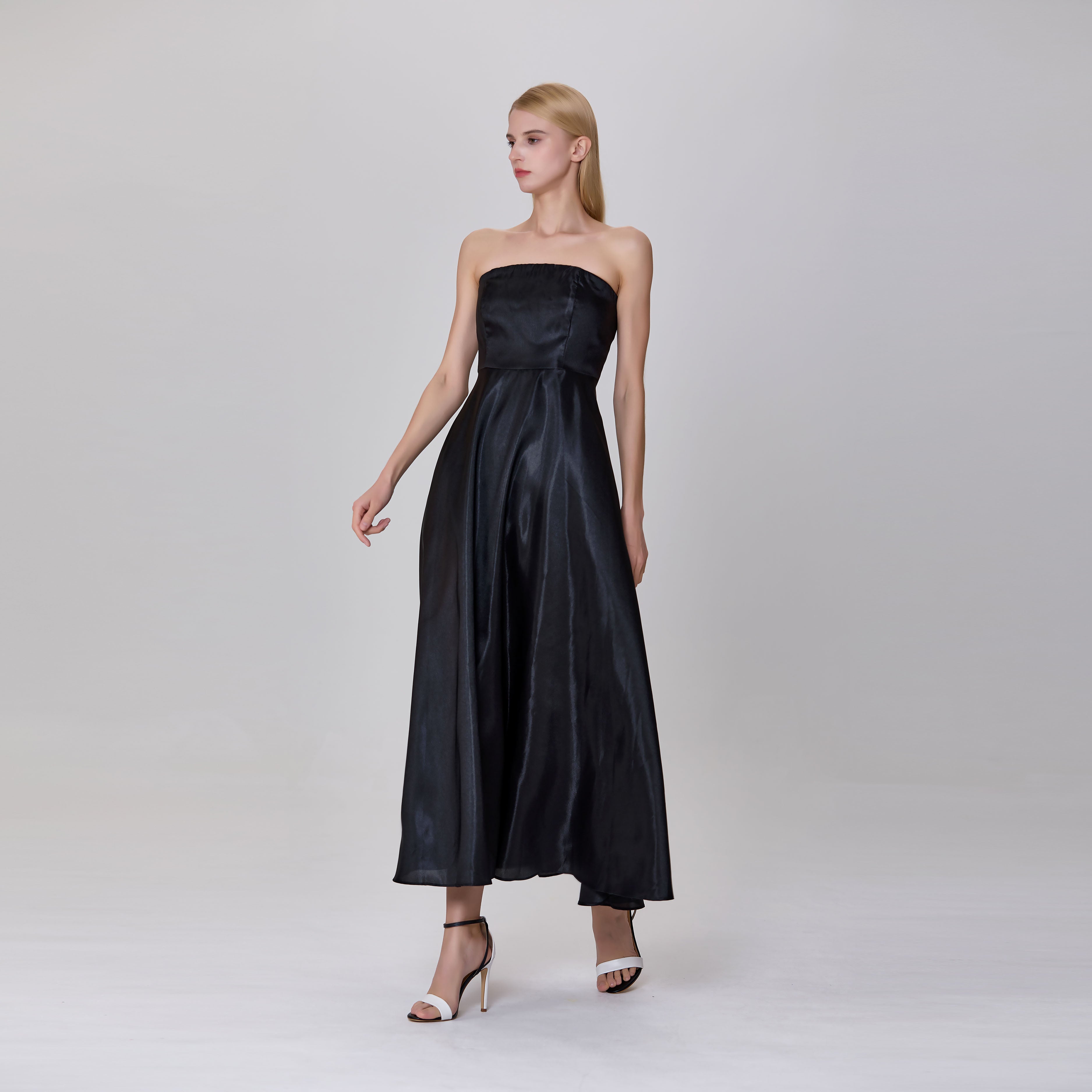 Robe longue taffetas évasée