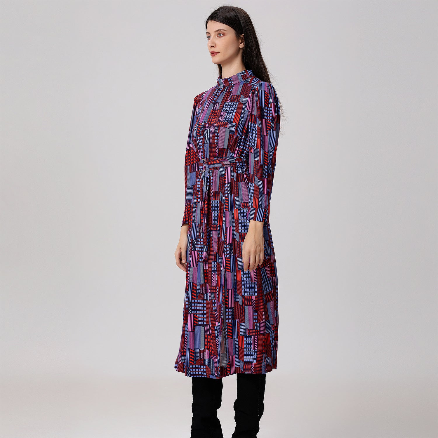 Robe-blouse midi à imprimé graphique