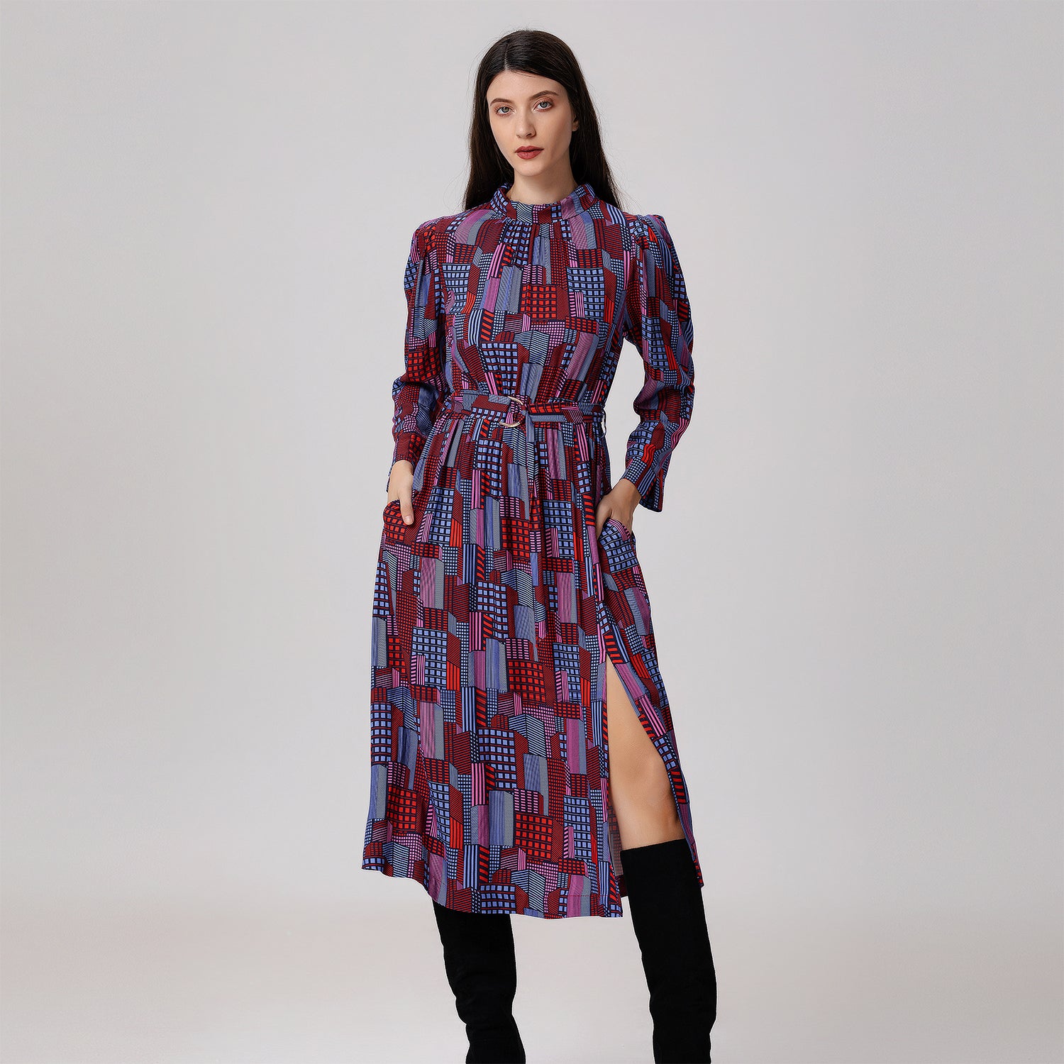 Robe-blouse midi à imprimé graphique