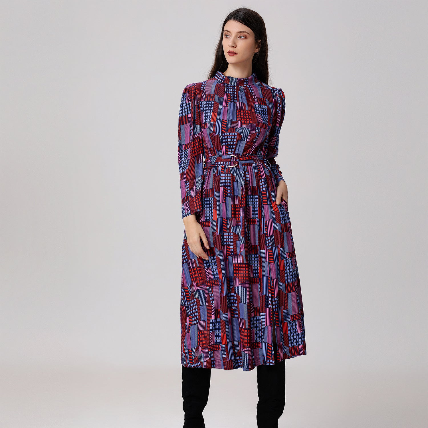 Robe-blouse midi à imprimé graphique