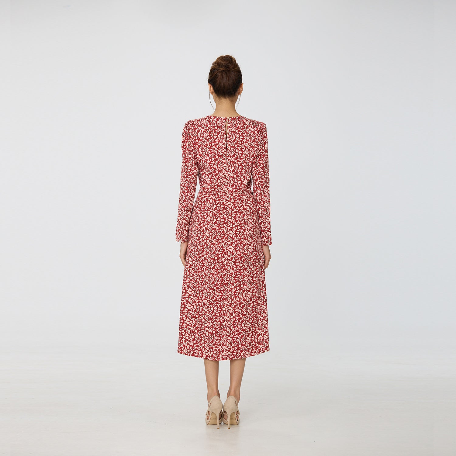 Robe col V à imprimé Liberty monochrome