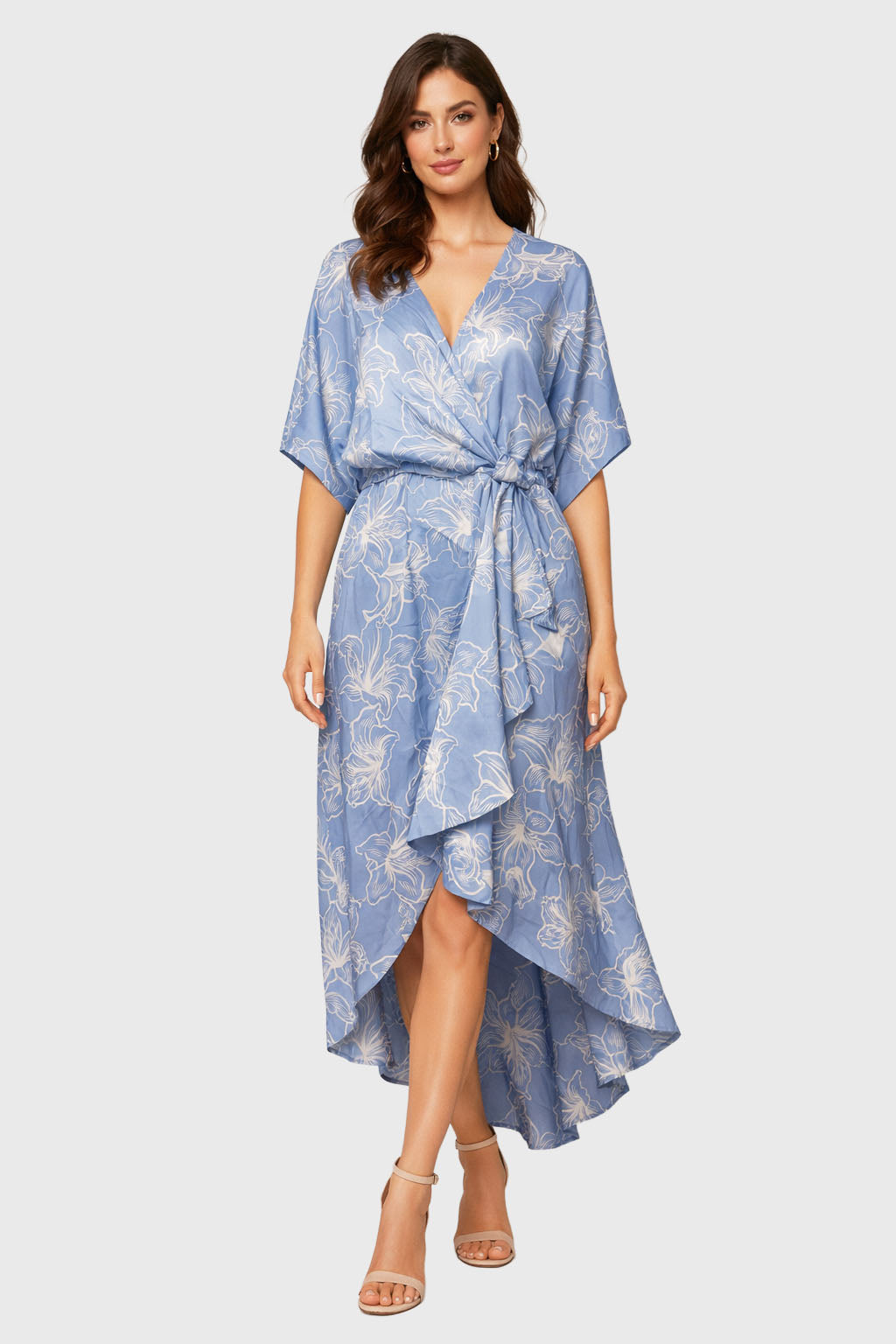 Robe longue imprimée à col V - Smart & Joy