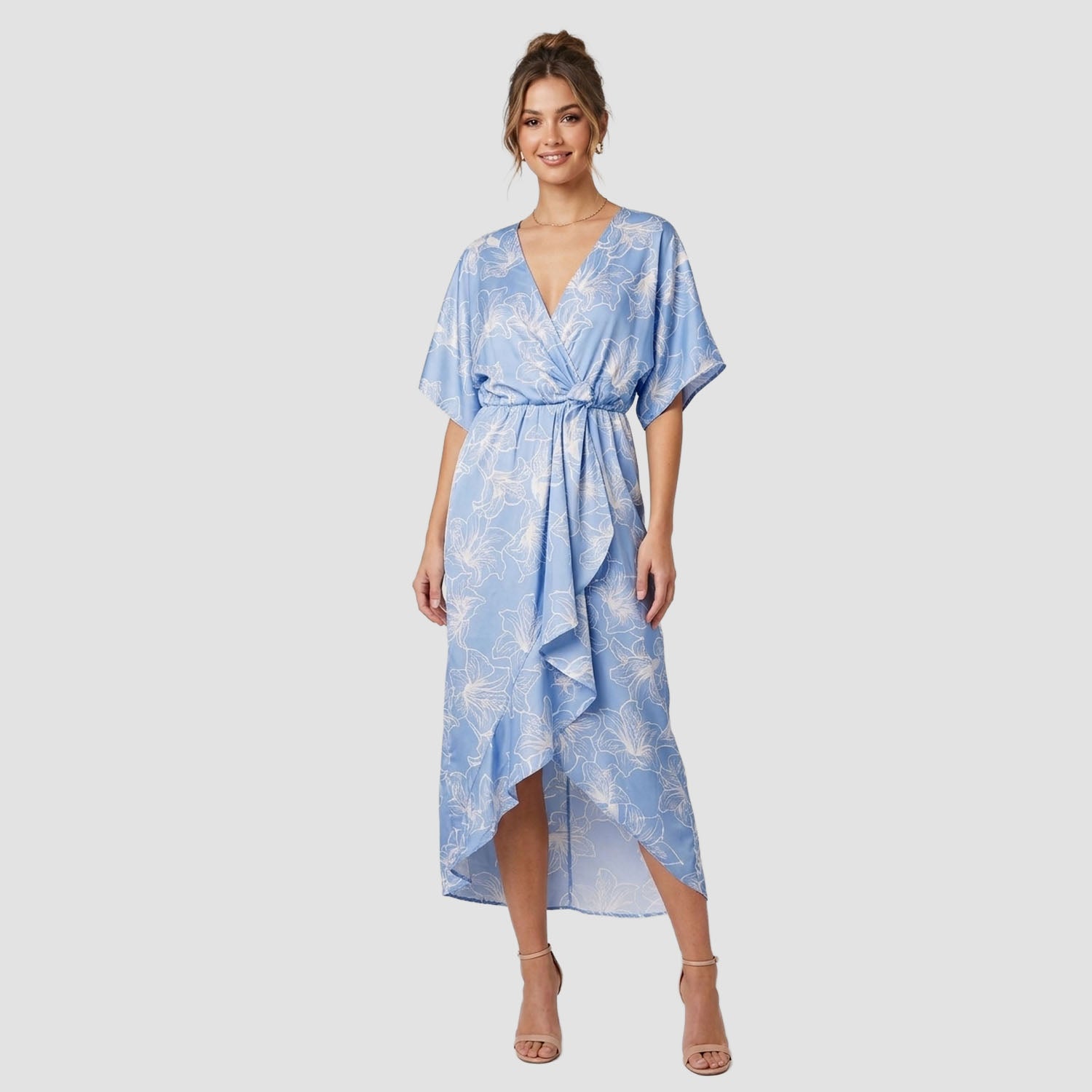 Robe longue imprimée à col V - Smart & Joy