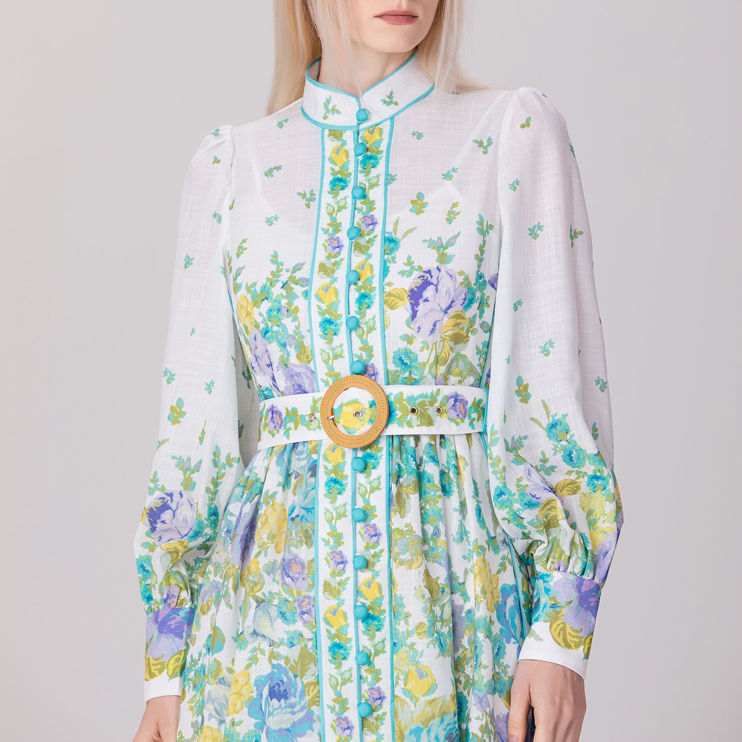 Robe mi-longue à imprimé floral placé