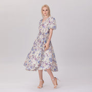 Robe organza midi à manches bouffantes et à motif floral