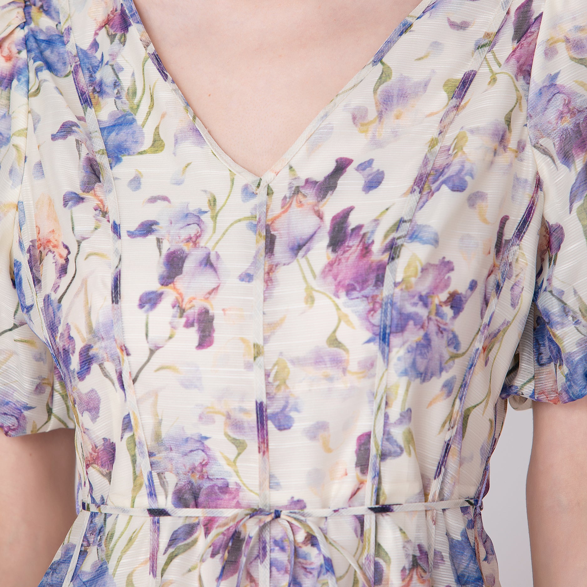 Robe organza midi à manches bouffantes et à motif floral