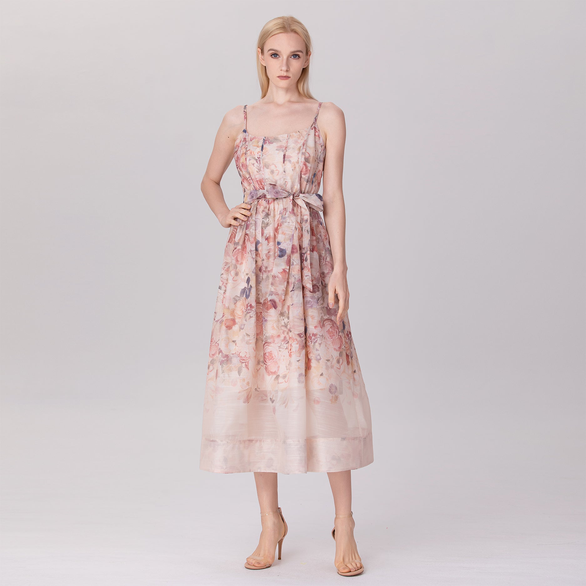 Robe organza à bretelles et  à imprimé fleuri