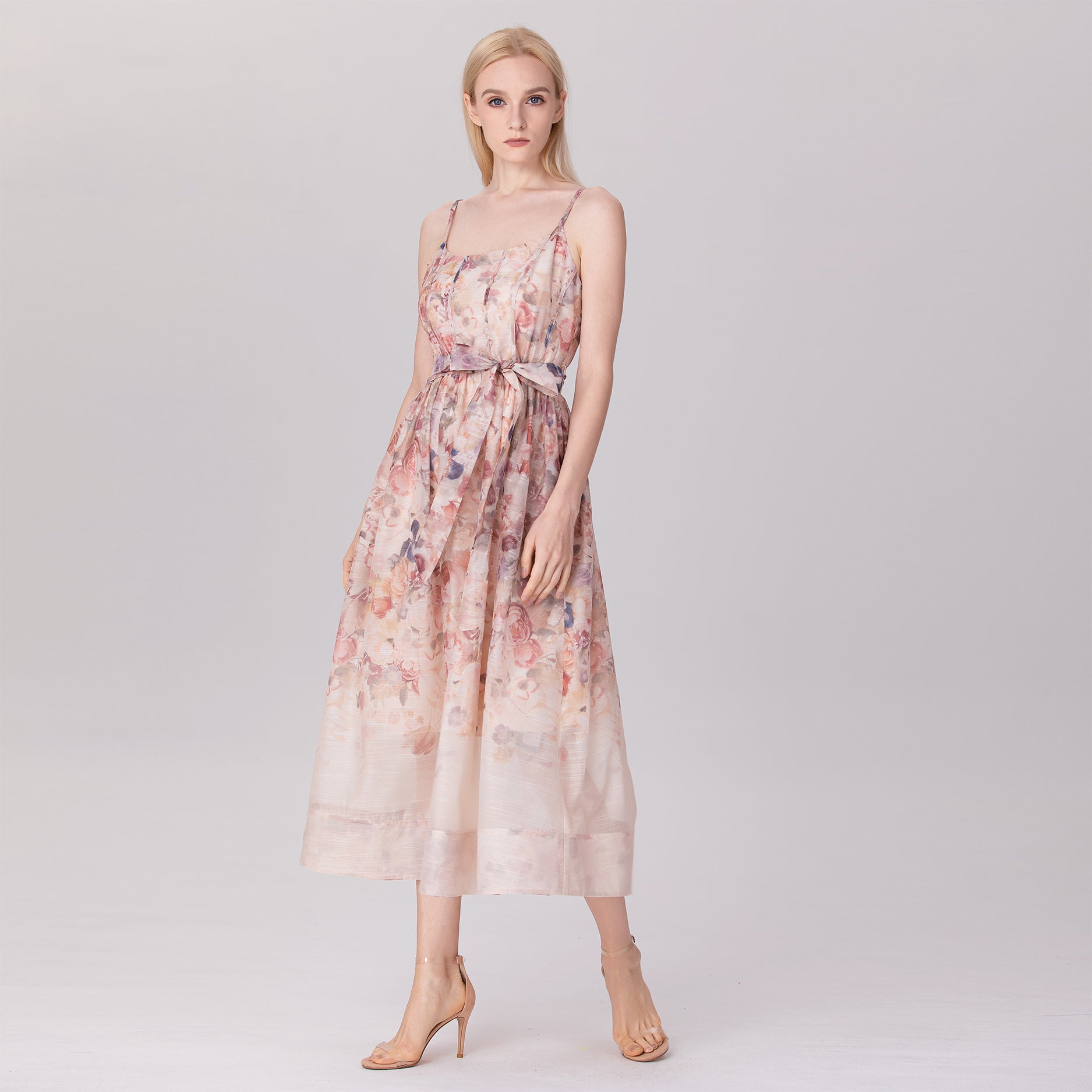 Robe organza à bretelles et  à imprimé fleuri