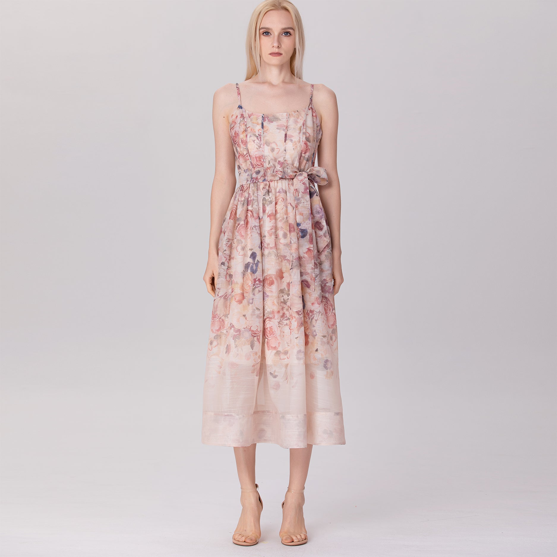 Robe organza à bretelles et  à imprimé fleuri