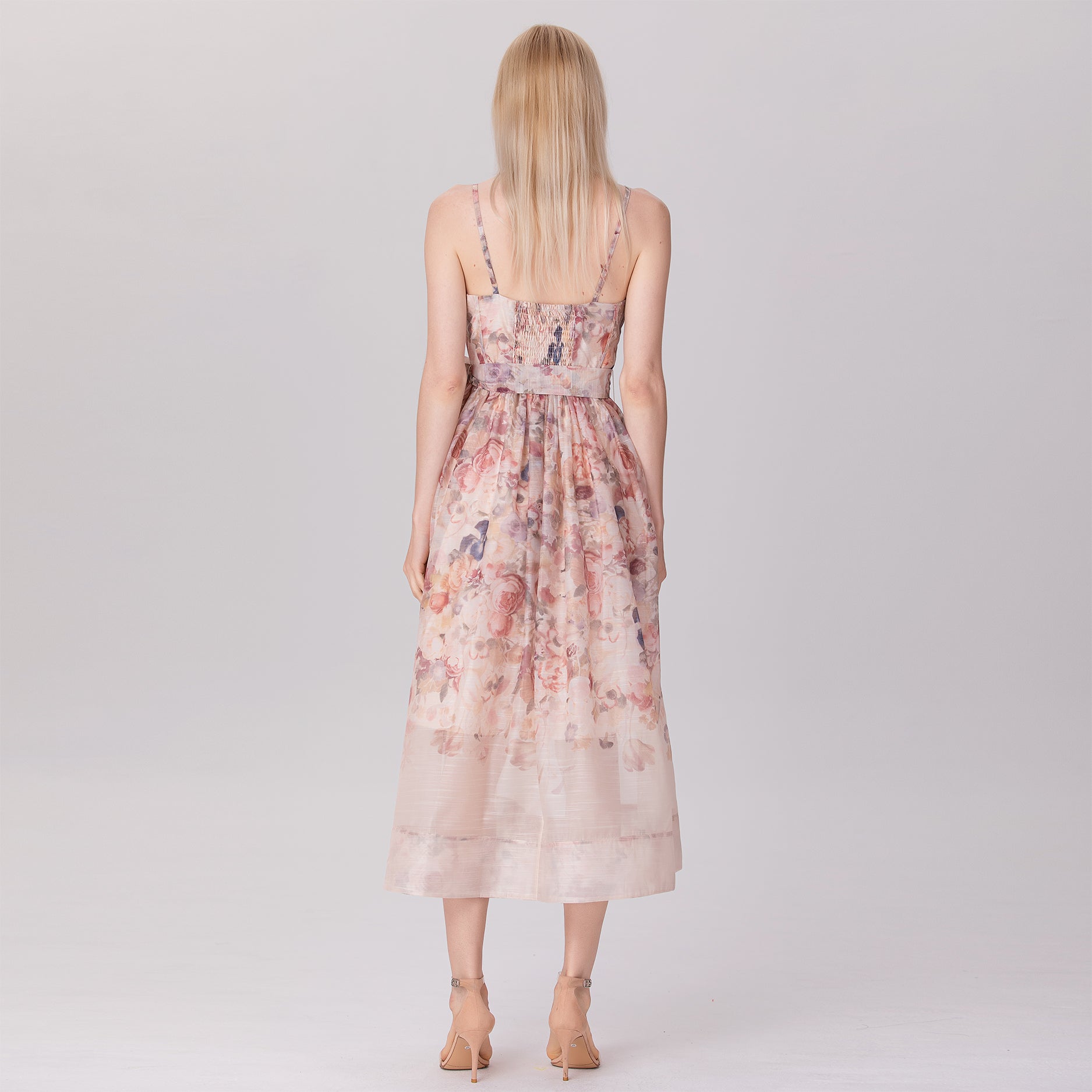 Robe organza à bretelles et  à imprimé fleuri