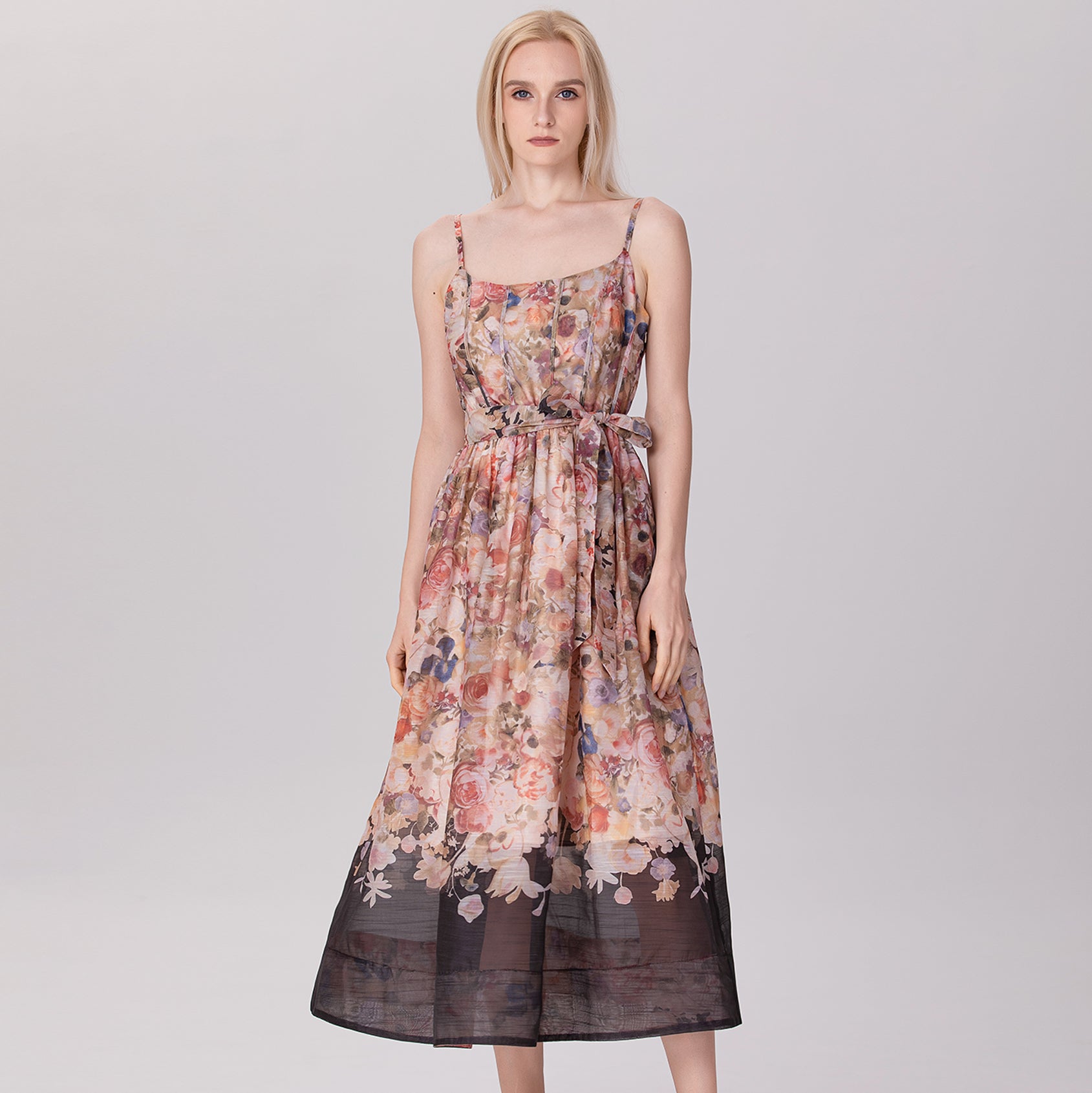 Robe organza à bretelles et  à imprimé fleuri