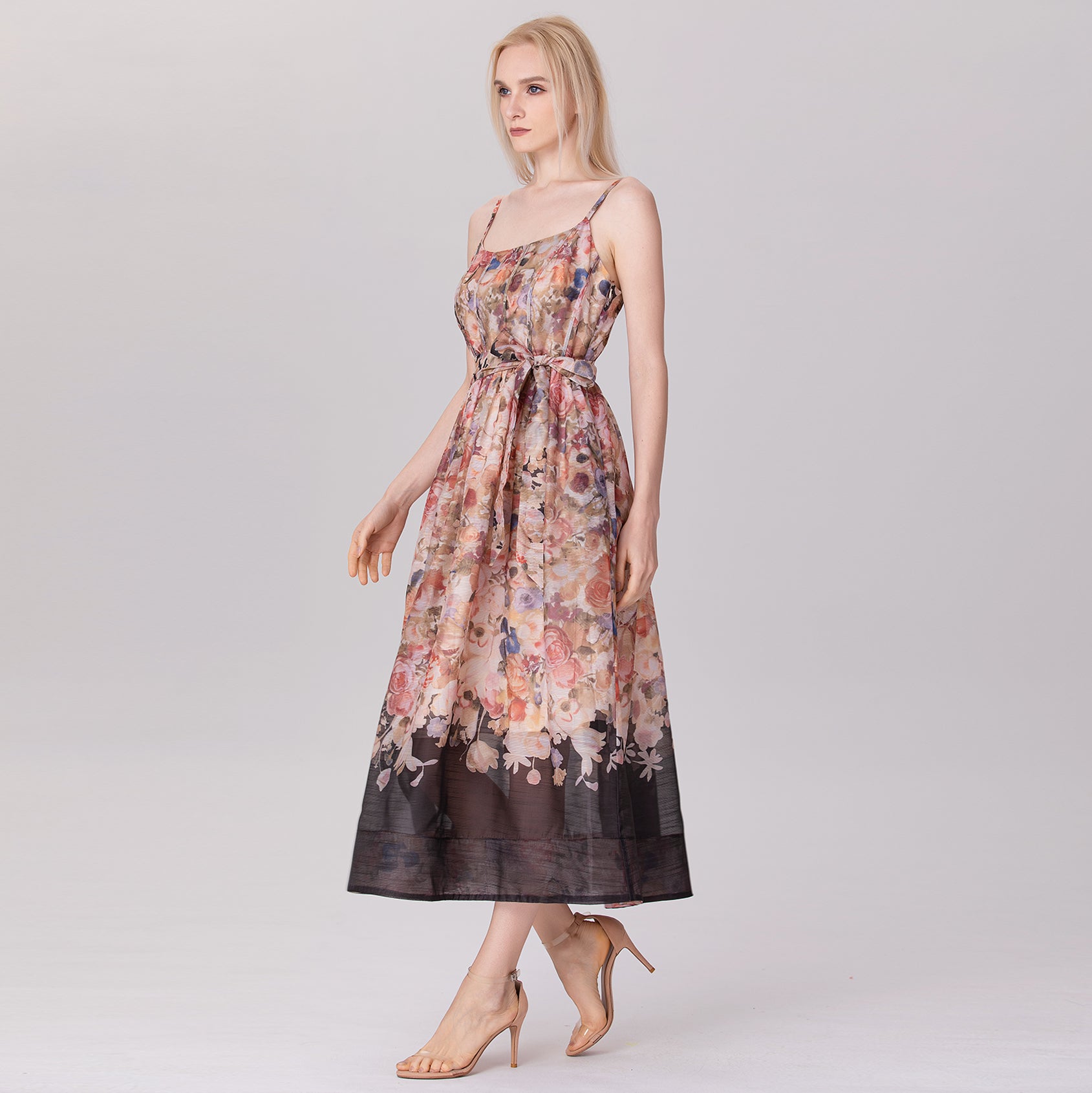 Robe organza à bretelles et  à imprimé fleuri