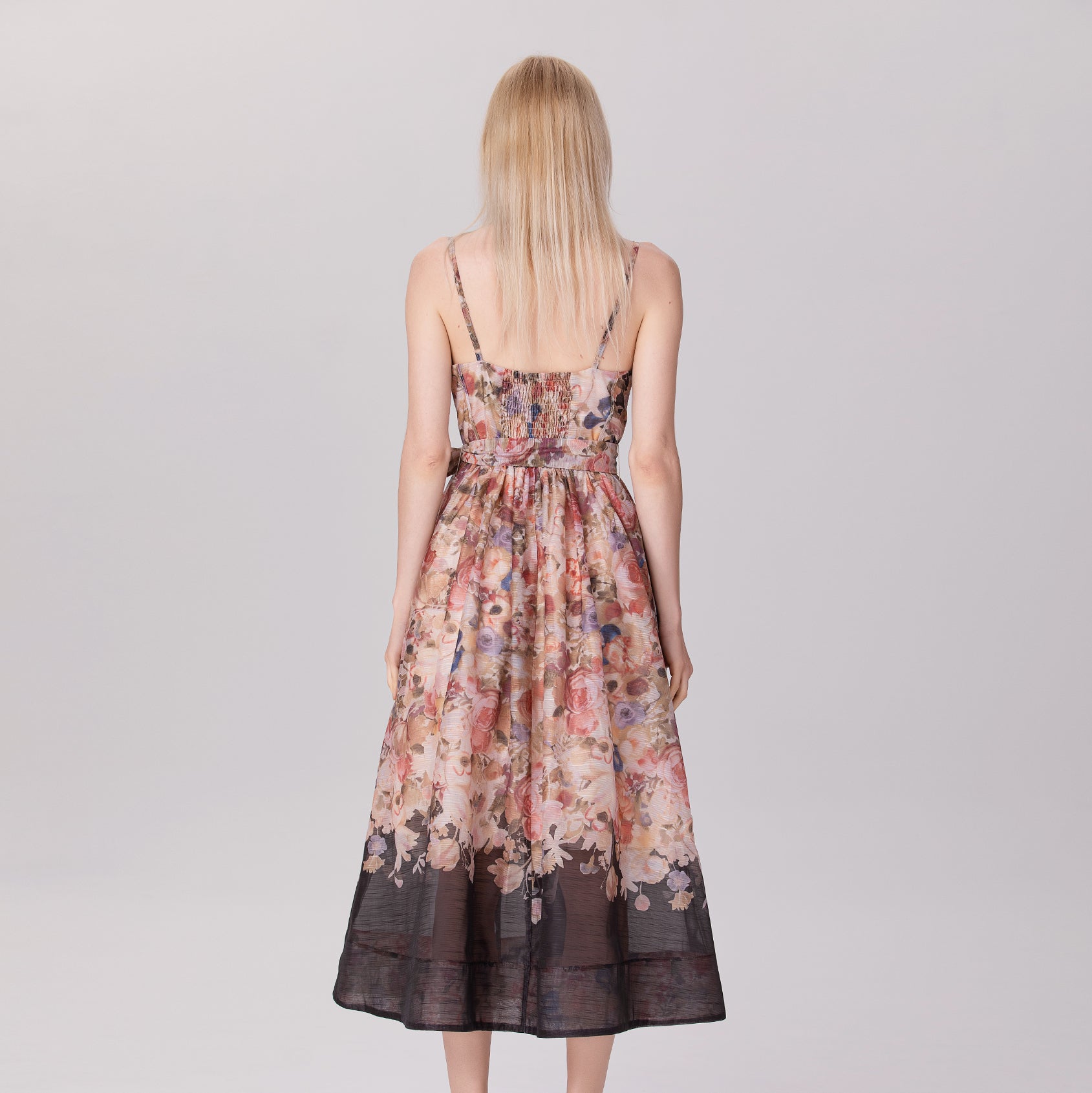 Robe organza à bretelles et  à imprimé fleuri