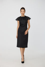 Robe en satin à manches en dentelle incrustée NB - Smart & Joy