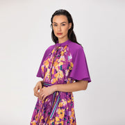 Robe midi imprimée à plis et ceinture