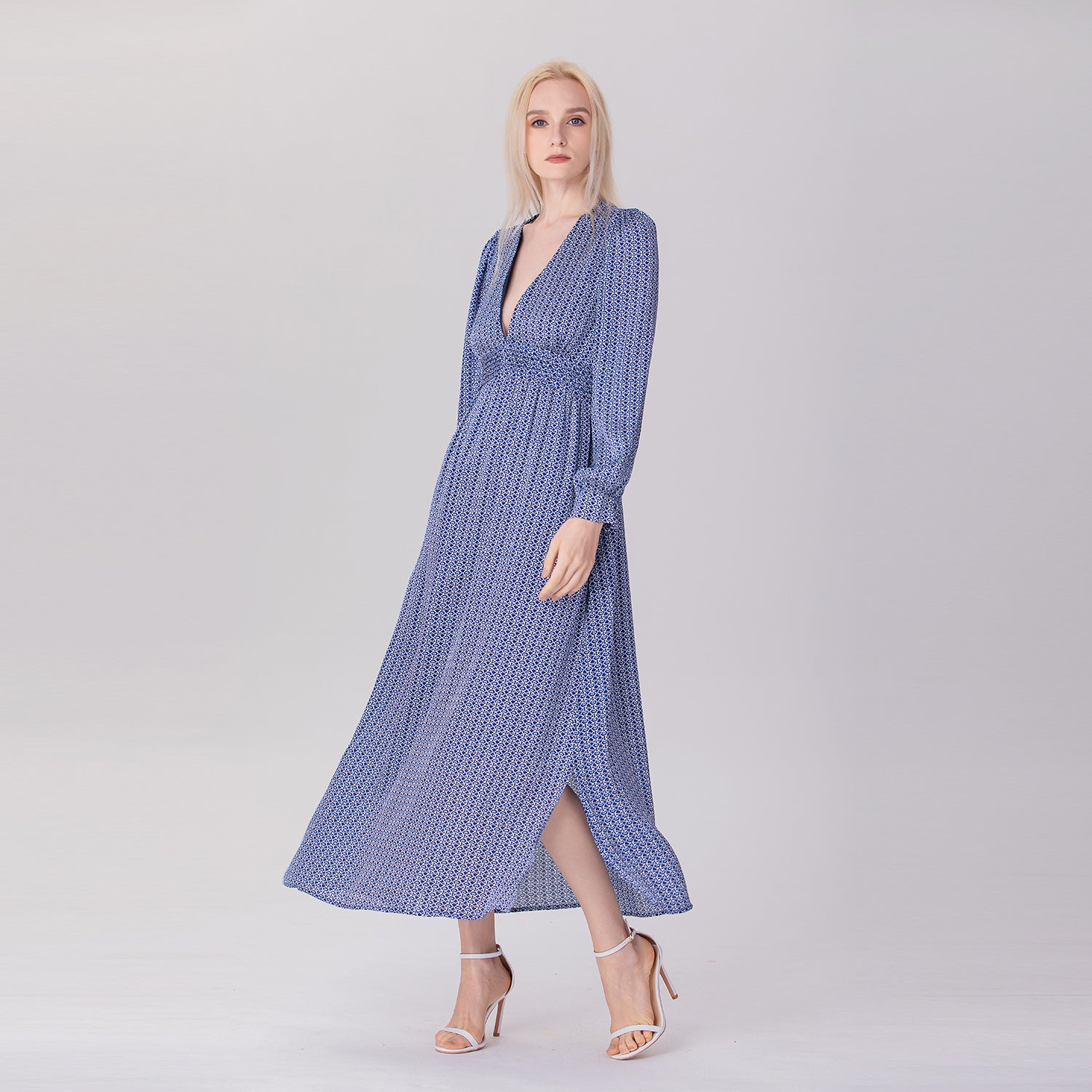 Robe longue imprimée à col V - Smart & Joy