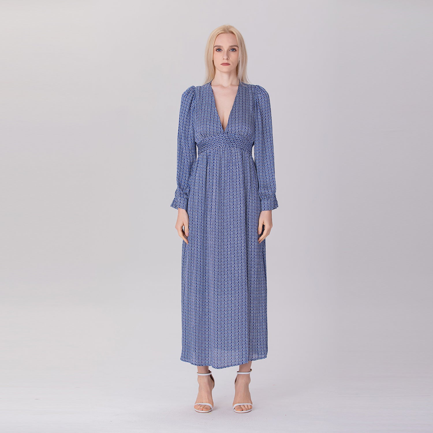 Robe longue imprimée à col V - Smart & Joy