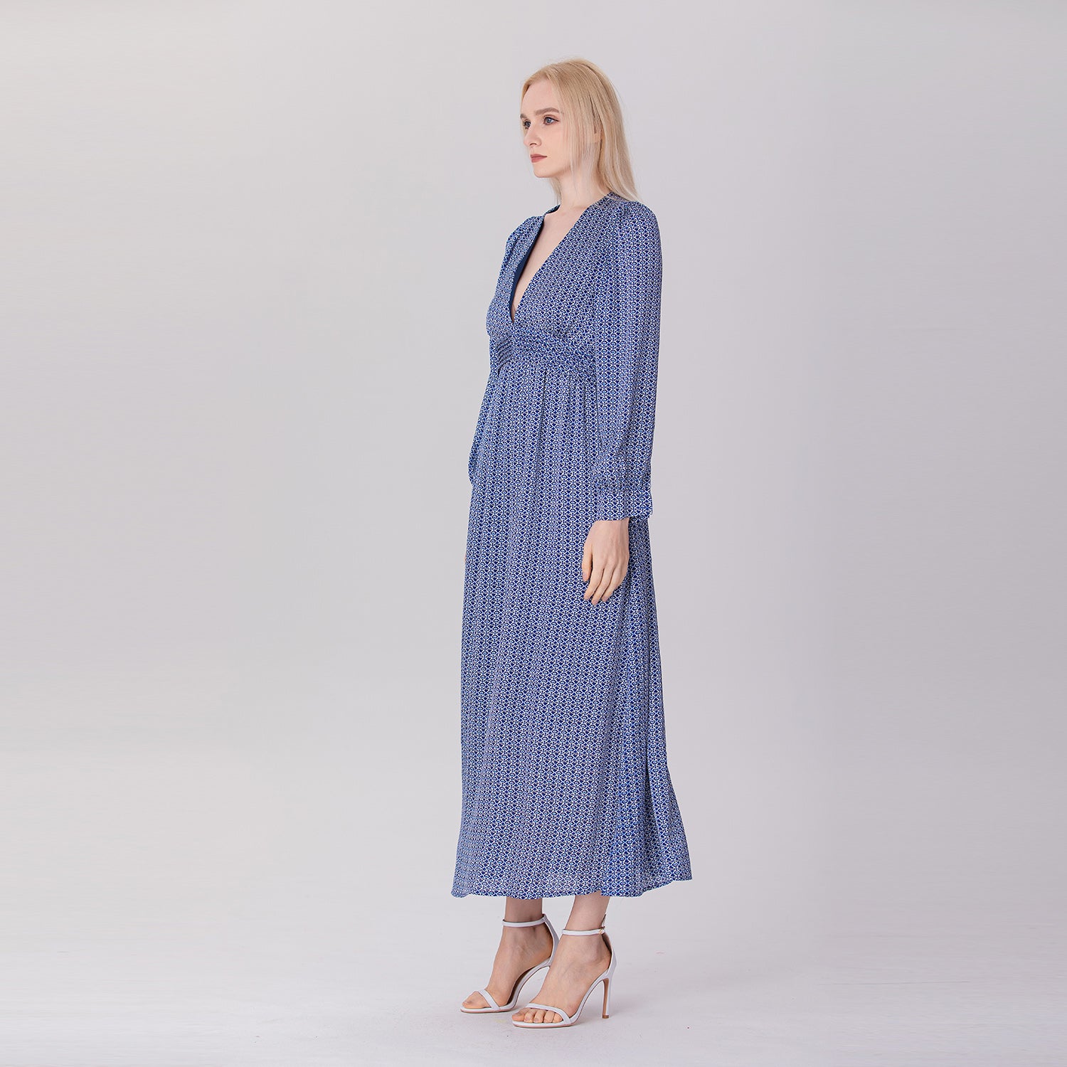 Robe longue imprimée à col V - Smart & Joy