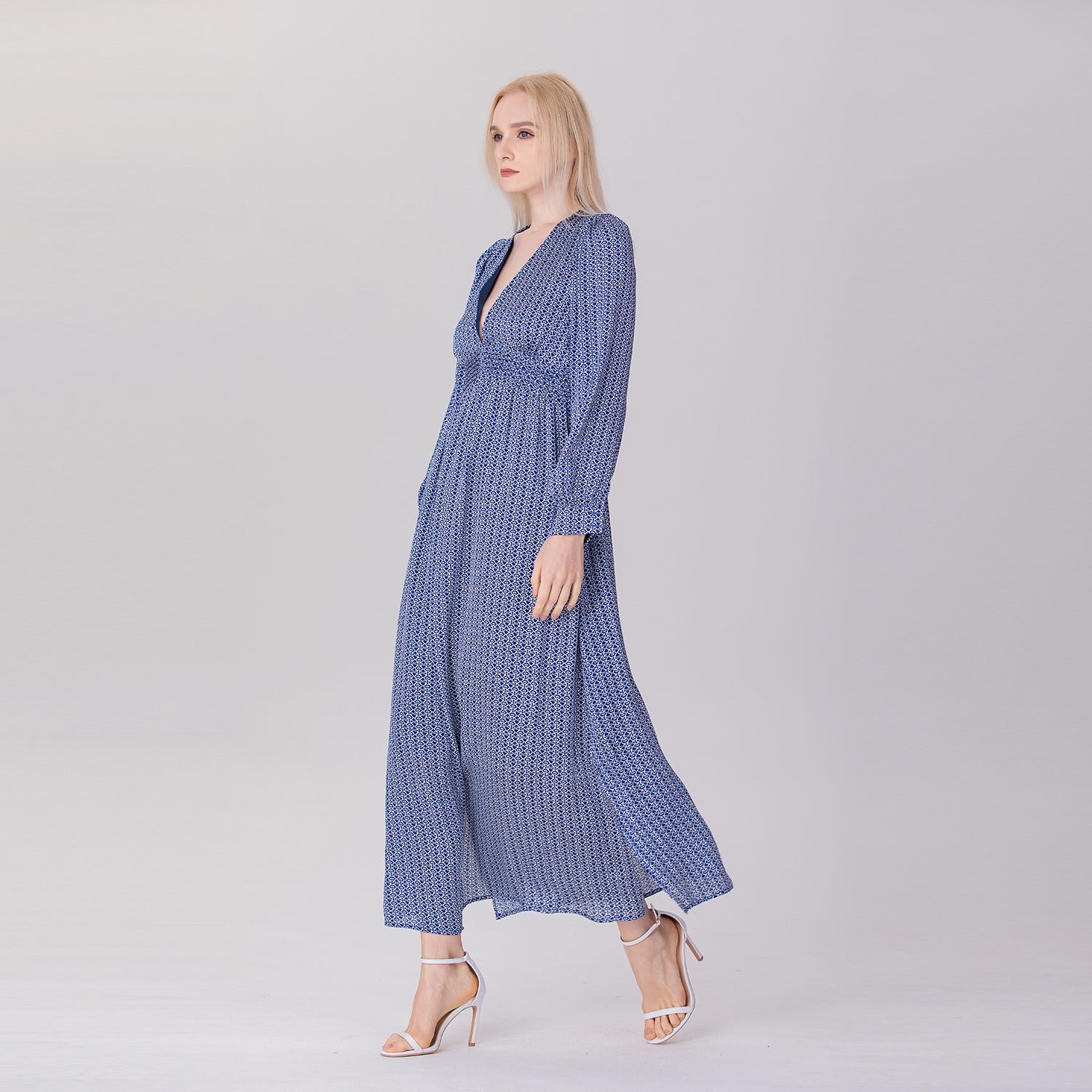 Robe longue imprimée à col V - Smart & Joy