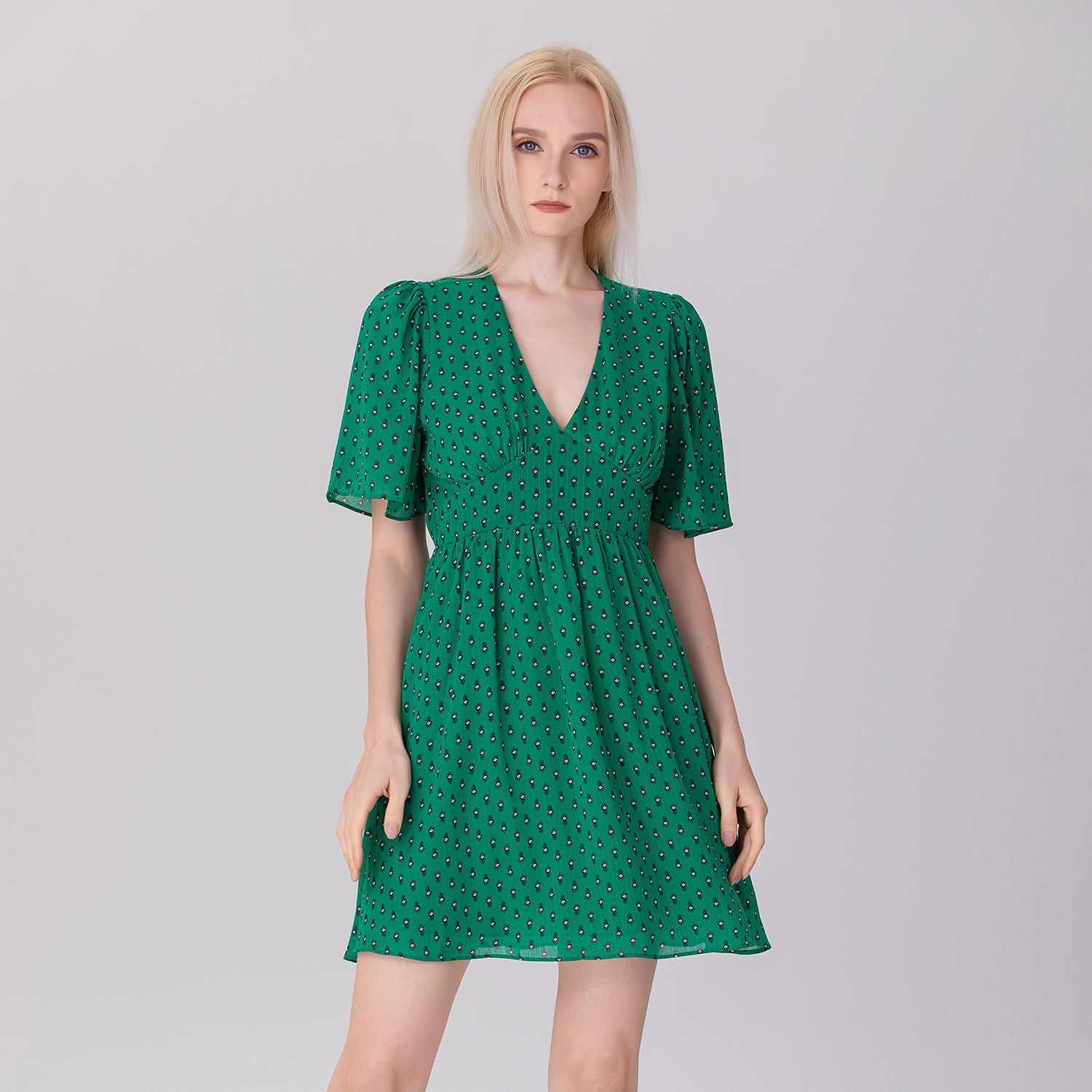 Robe patineuse imprimée à empiècement taille