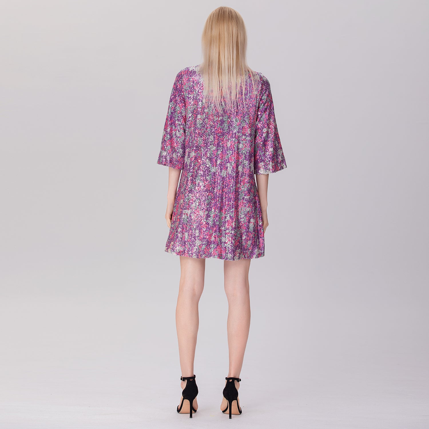 Robe tunique à paillettes et manches mi-longues
