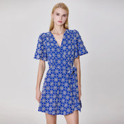 Robe portefeuille en dentelle florale à nouer