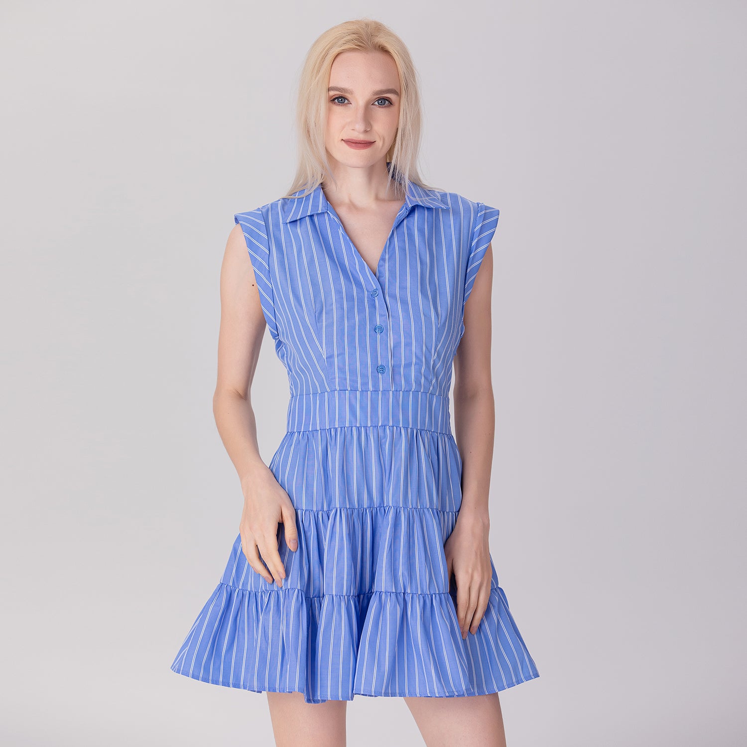 Robe-chemise courte rayée à panneaux
