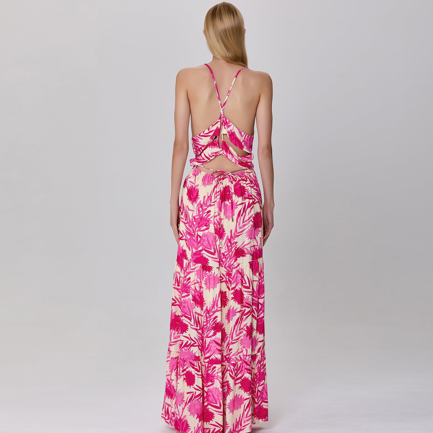 Robe longue à bretelles à imprimé monochrome