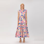 Robe longue évasée en coton imprimé avec ceinture - Smart & Joy