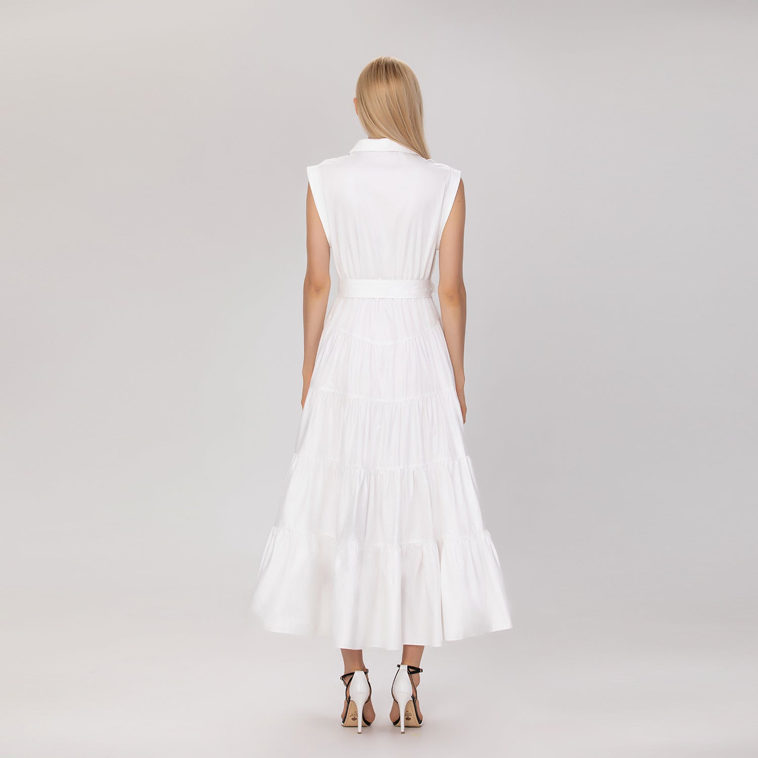 Robe longue évasée en coton imprimé avec ceinture