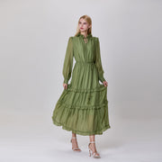 Robe chemisier à volants et empiècements superposés